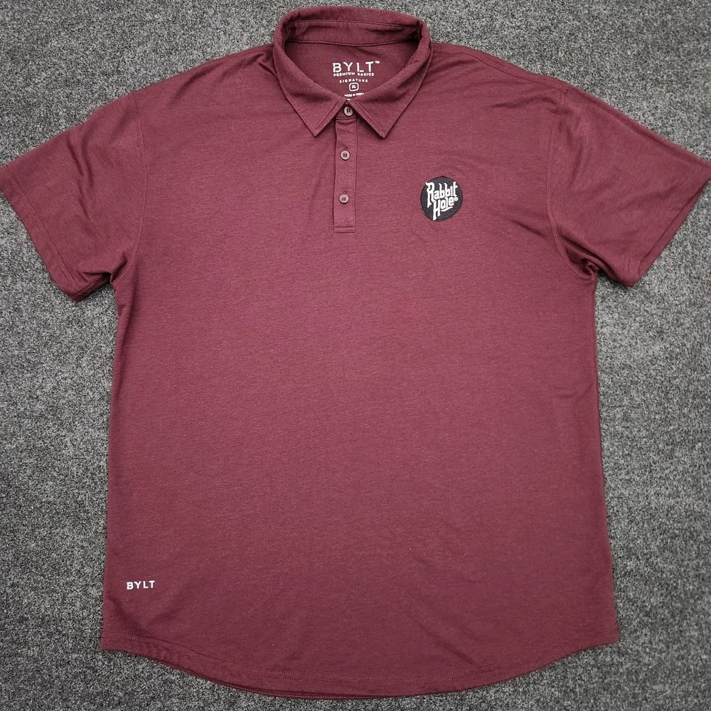 Bylt Mens XL Red Burgundy Premium Basics Polo Shirt Rabbit Hole Logo